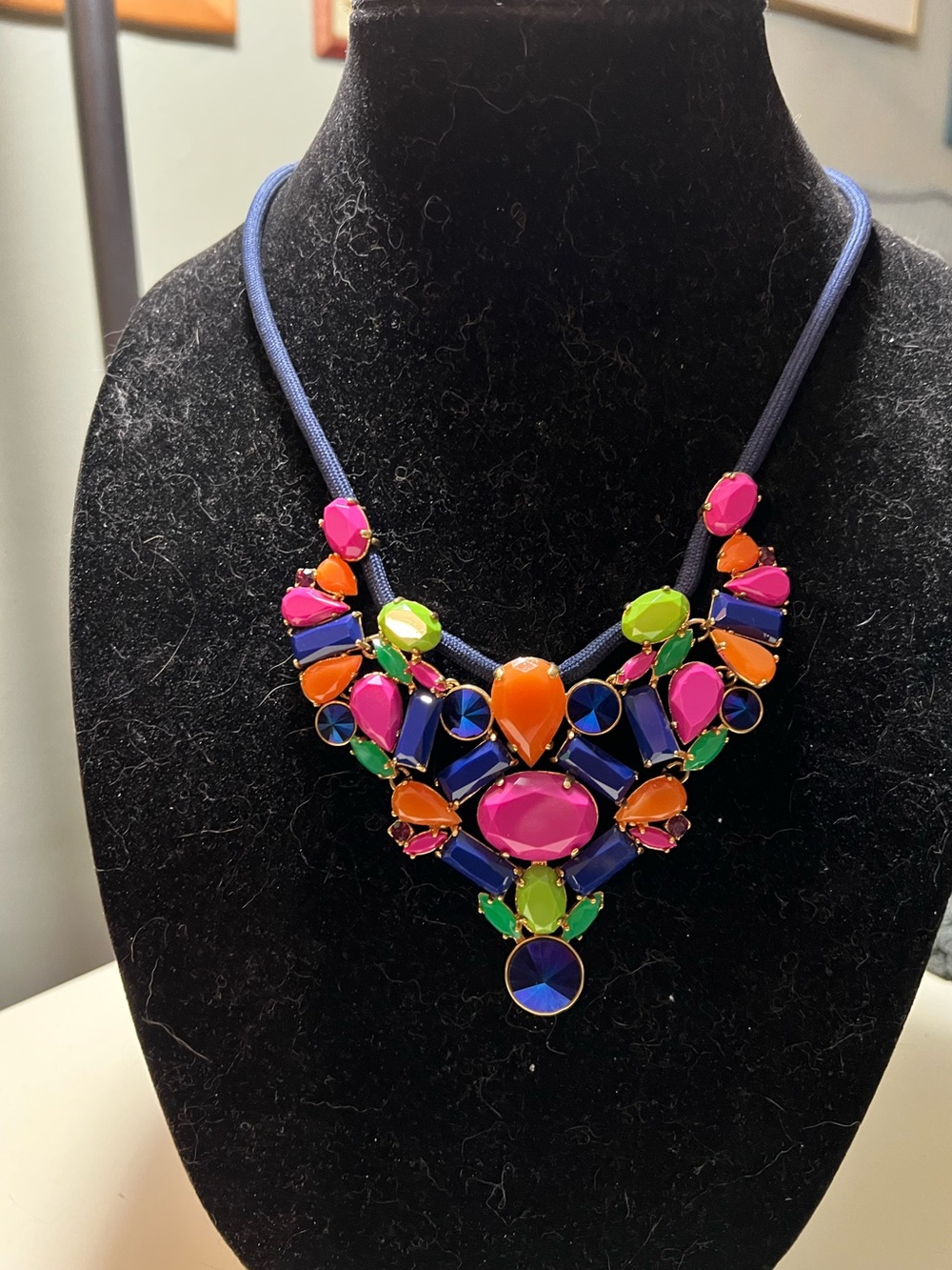 Trina Turk statement bib mosaic arrangement necklace. Multi colored resin stones